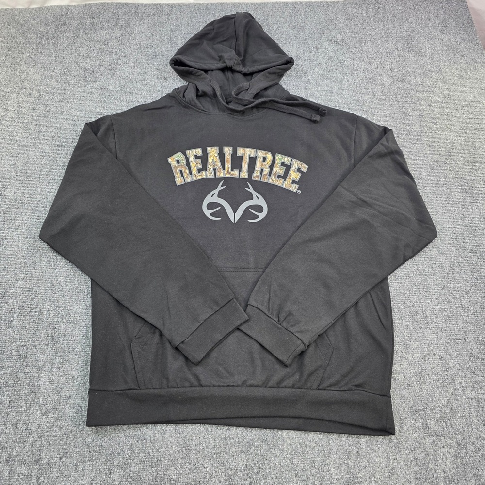 Realtree‎ By Staghorn Outfitters Black Logo Hoodie Mens Size L New Lightweight